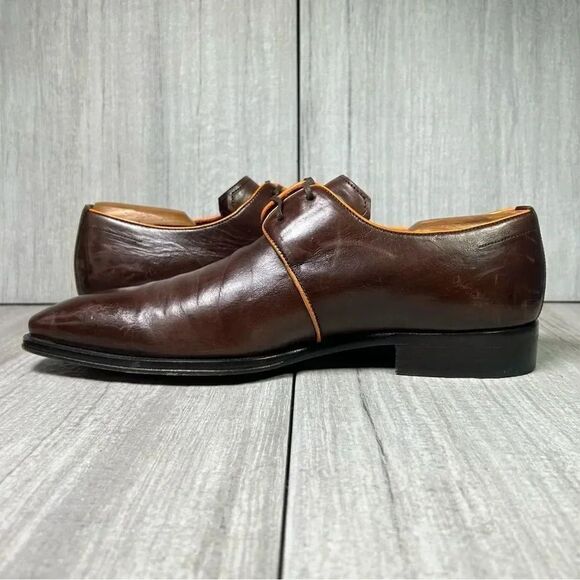 Mezlan Burgundy Orange Leather Lace Up Luxury Oxford Derby Dress Shoe Men Size 8 - Picture 2 of 11